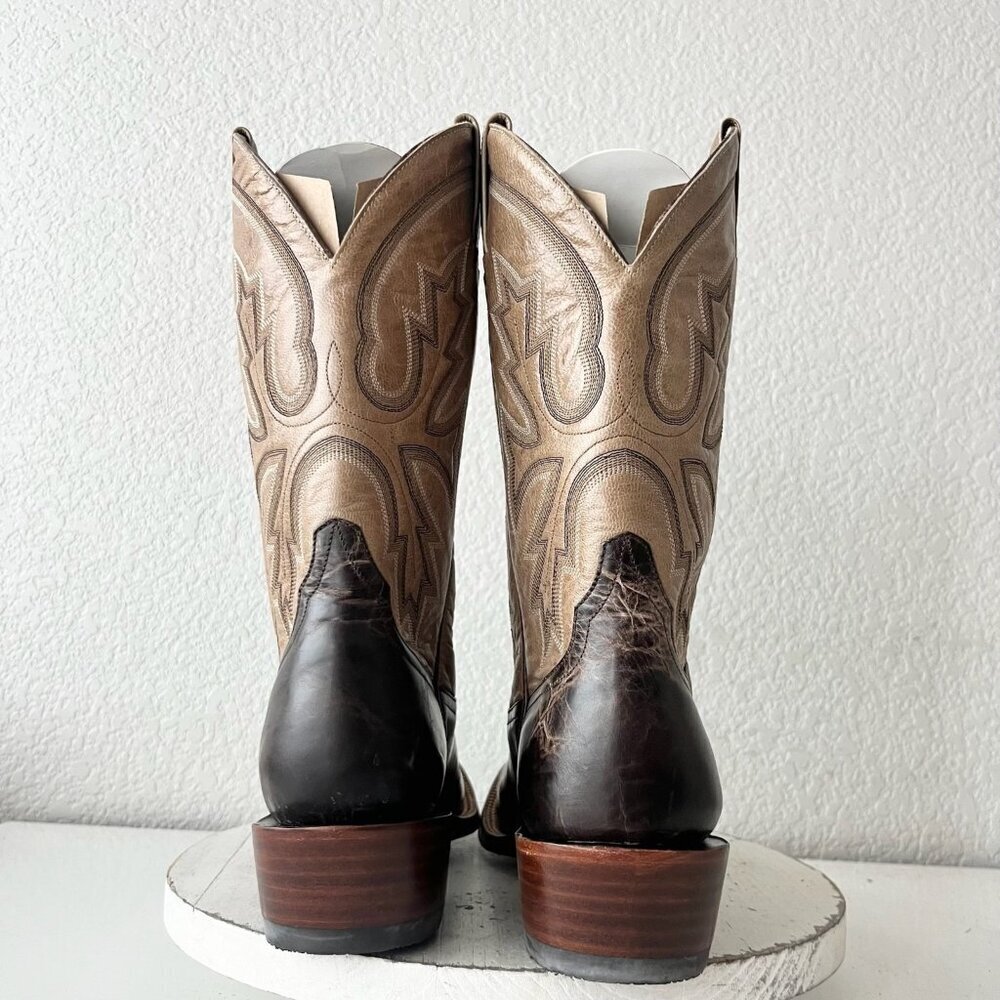 Rod Patrick Mens Cowboy Boots 9.5AA Antique Mocha Bison Brown Western Blunt Toe - Picture 3 of 12